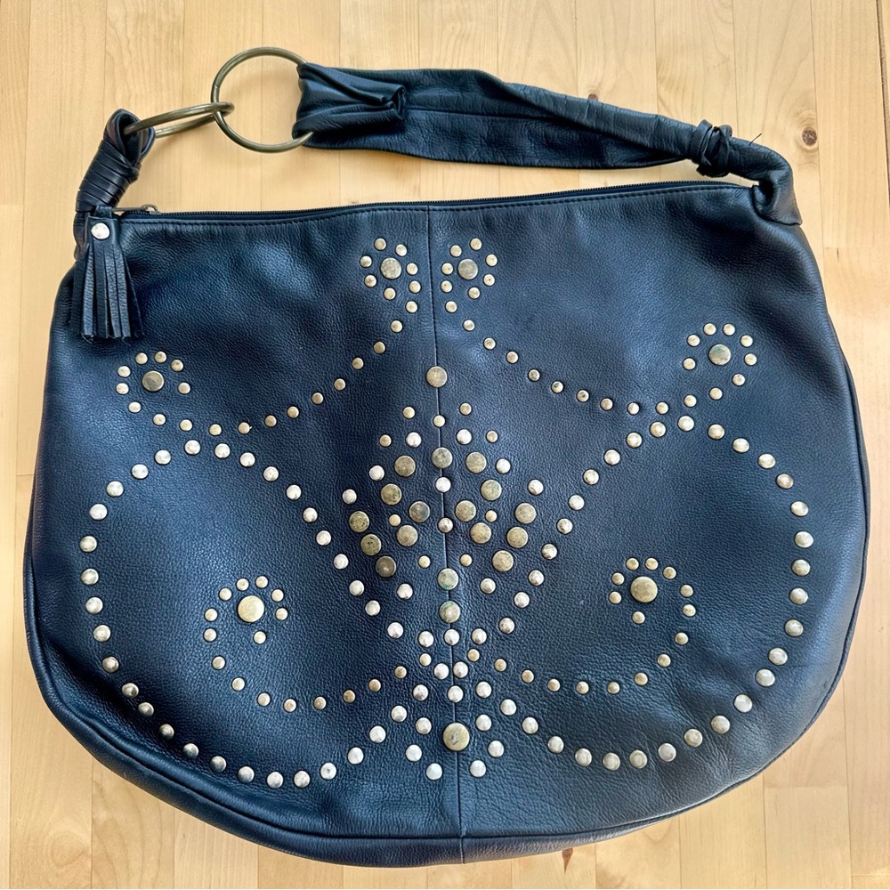 Wilson’s Leather Bohemian Chic Boho Metal Studded Sling Black Embellished Bag - Picture 10 of 10